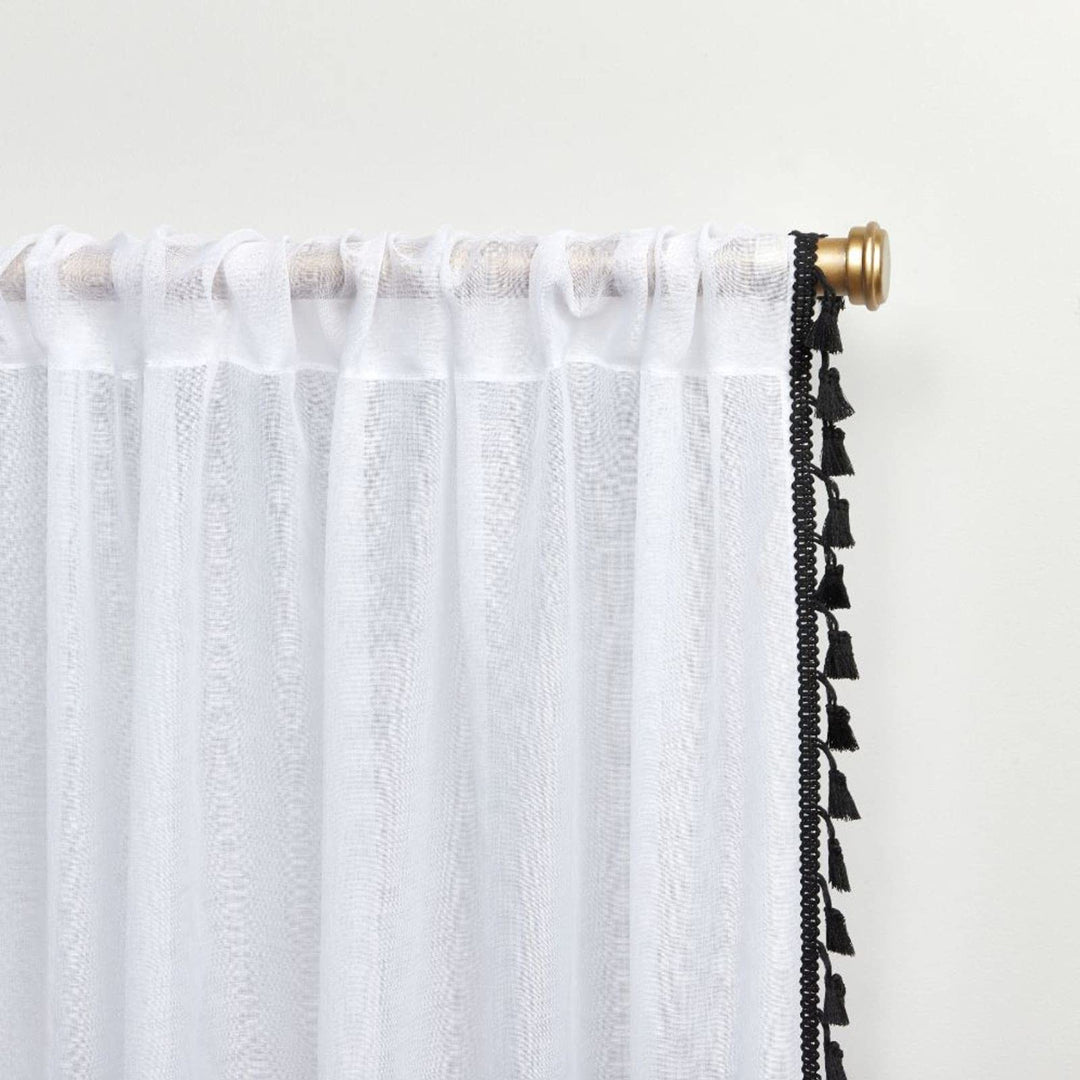 ATI Home Tassels Applique Sheer Rod Pocket Top Curtain Panel Pair