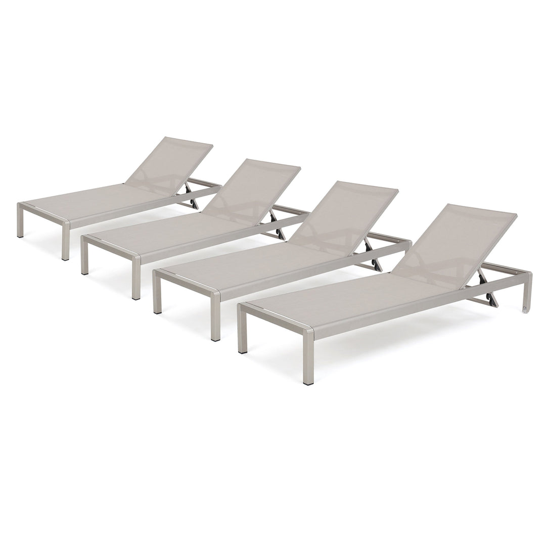 Christopher Knight Home Cape Coral Outdoor Mesh Chaise Lounges 4-Pcs Set Grey