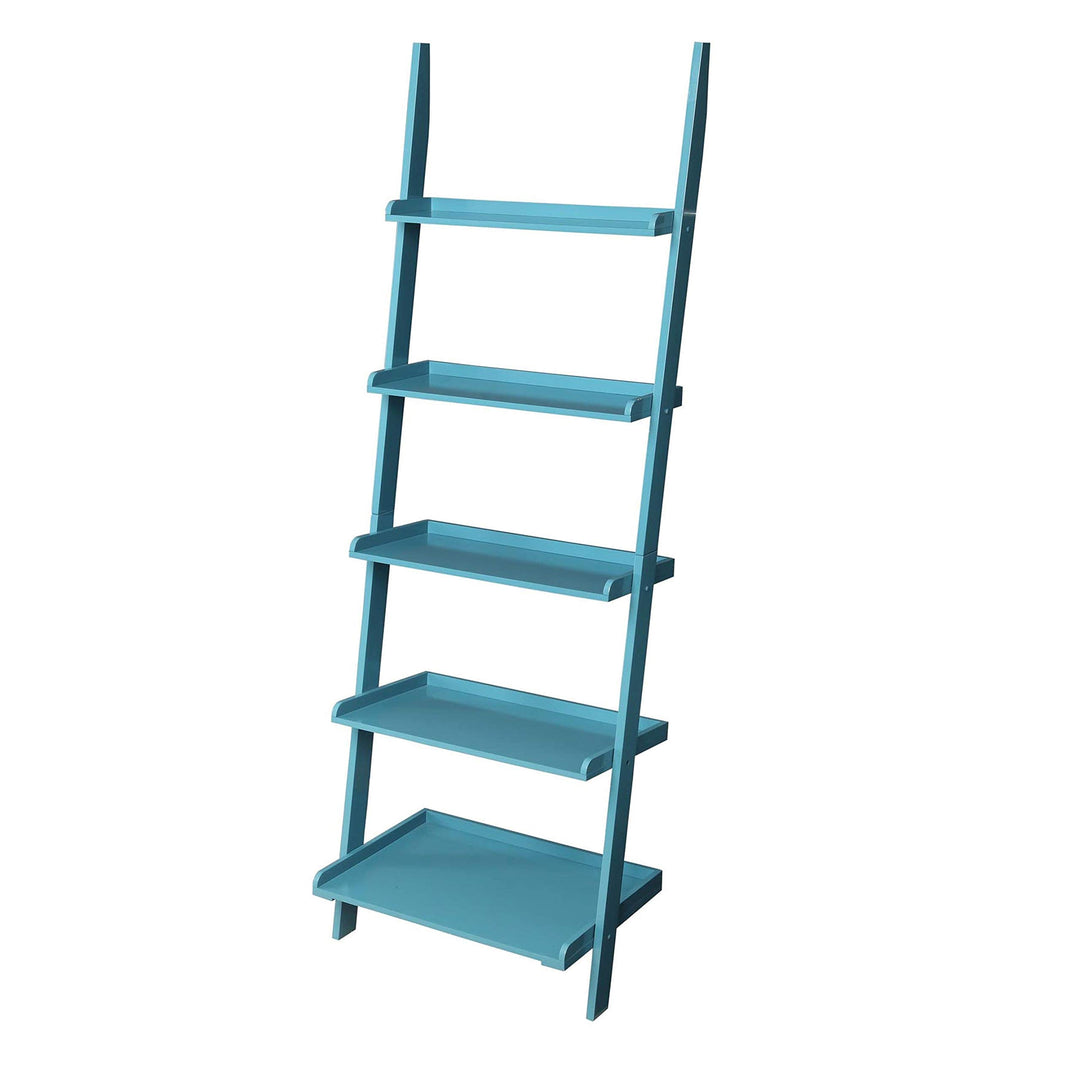 6ft Leaning Bookcase Ladder Shelf Wood 5 Tier Bookshelf Tilted