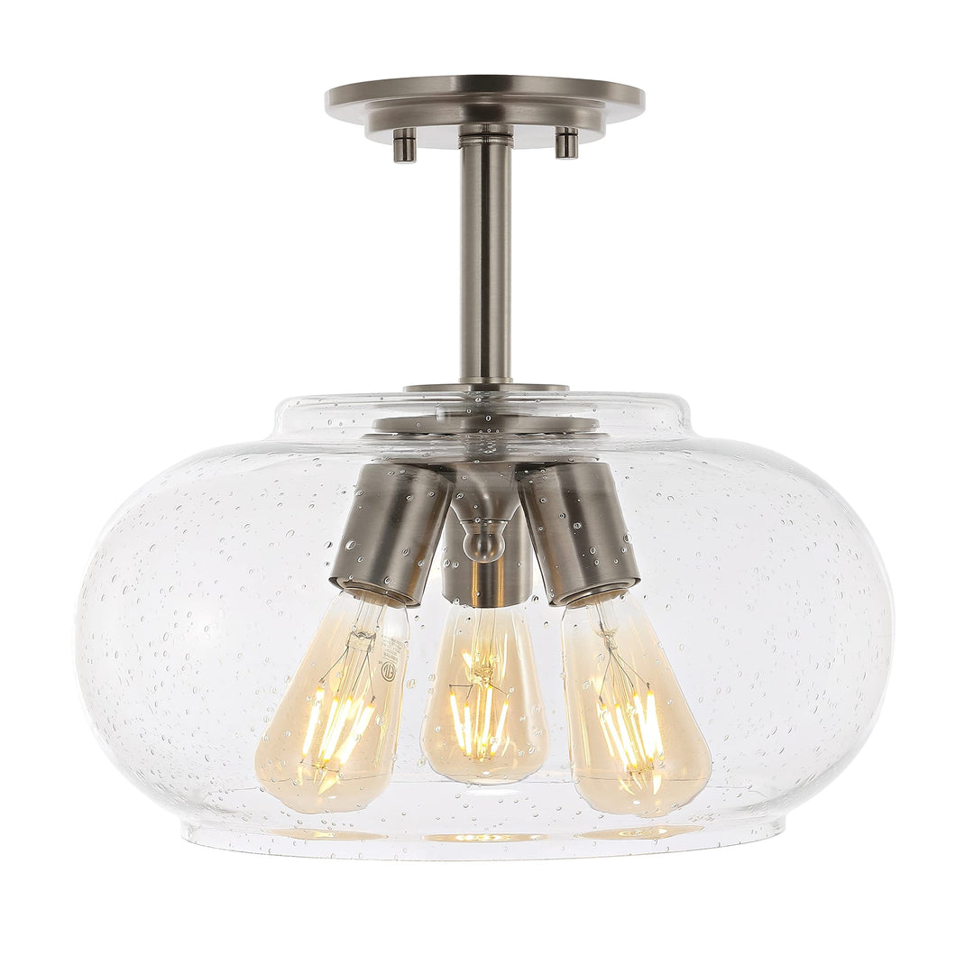 13.75" 3-Light Modern Industrial Iron/seeded Glass Led Semi Flush Mount - Diamond Home USA