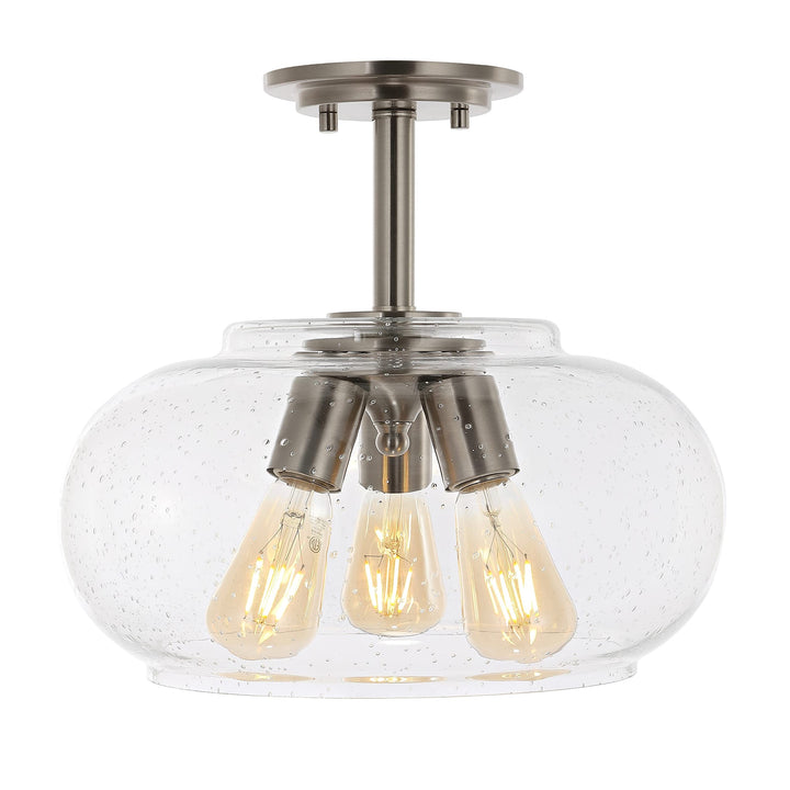 13.75" 3-Light Modern Industrial Iron/seeded Glass Led Semi Flush Mount - Diamond Home USA