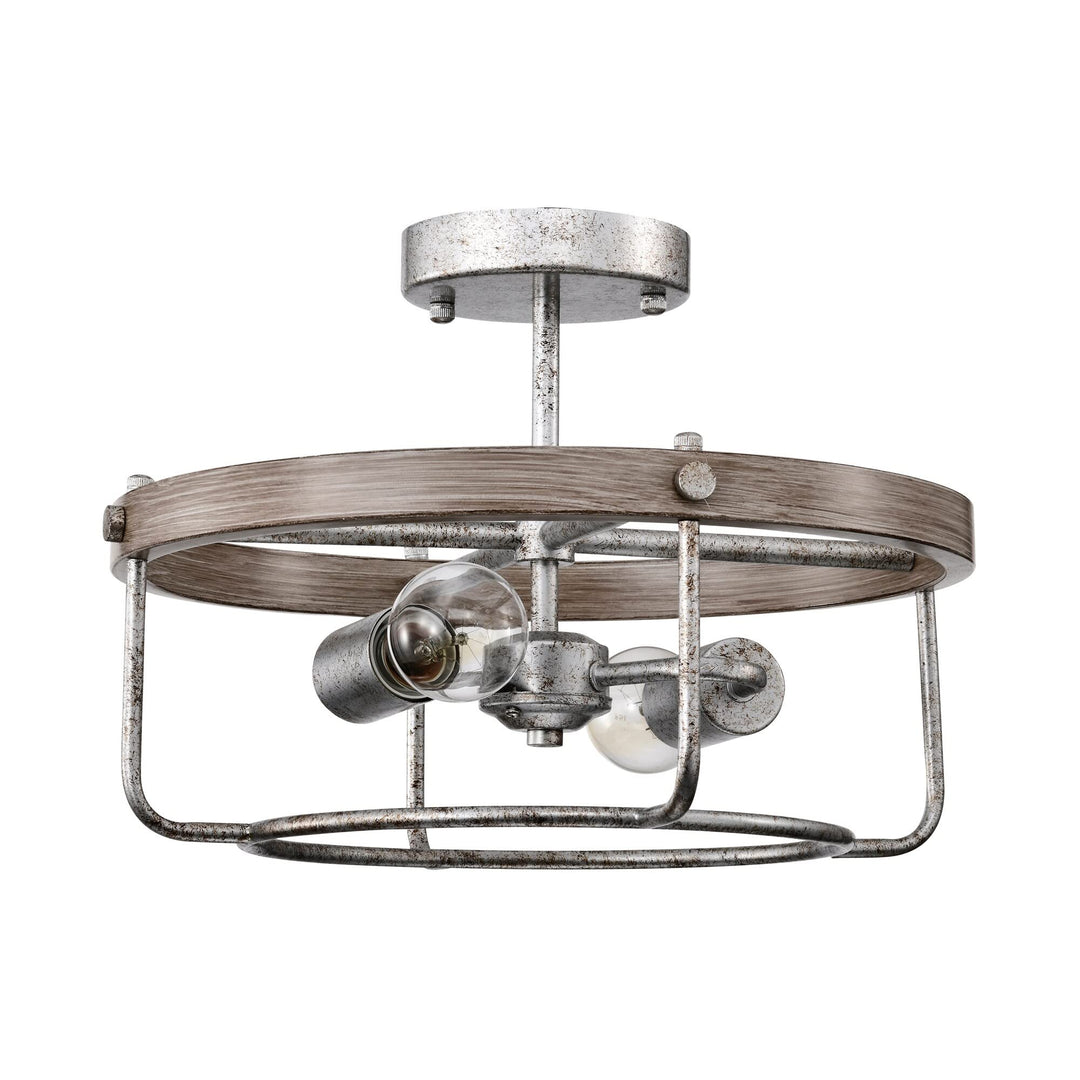 15 Inch Antique Cage Semi Flush Mount with 2 Light Beige Rustic Metal Energy - Diamond Home USA