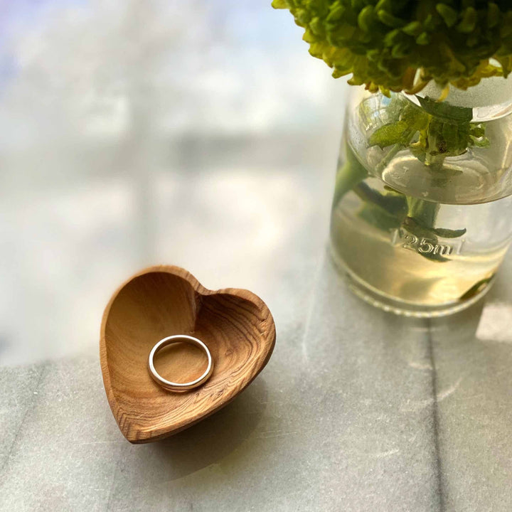 Olive Wood Heart Trinket Bowls Set Of 2 Brown Piece Handmade