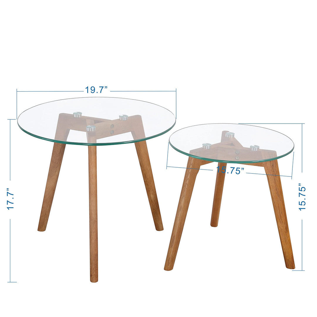 Round Wood/Tempered Glass Nesting Coffee Table (Set of 2) Natural Modern