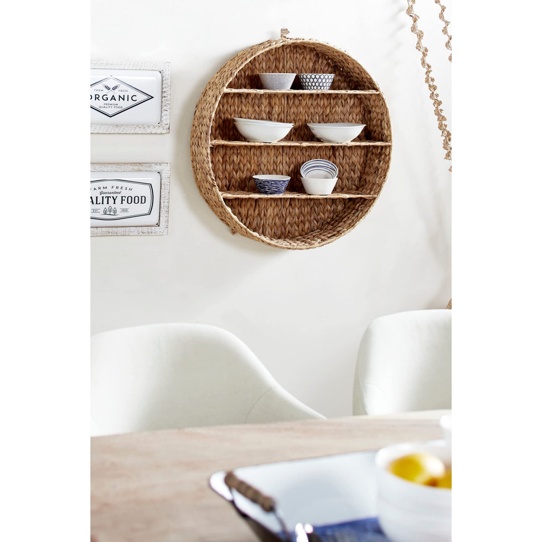 Large Round Water Wicker Hanging Shelf Natural Color 24" X 24 24round Brown Wood