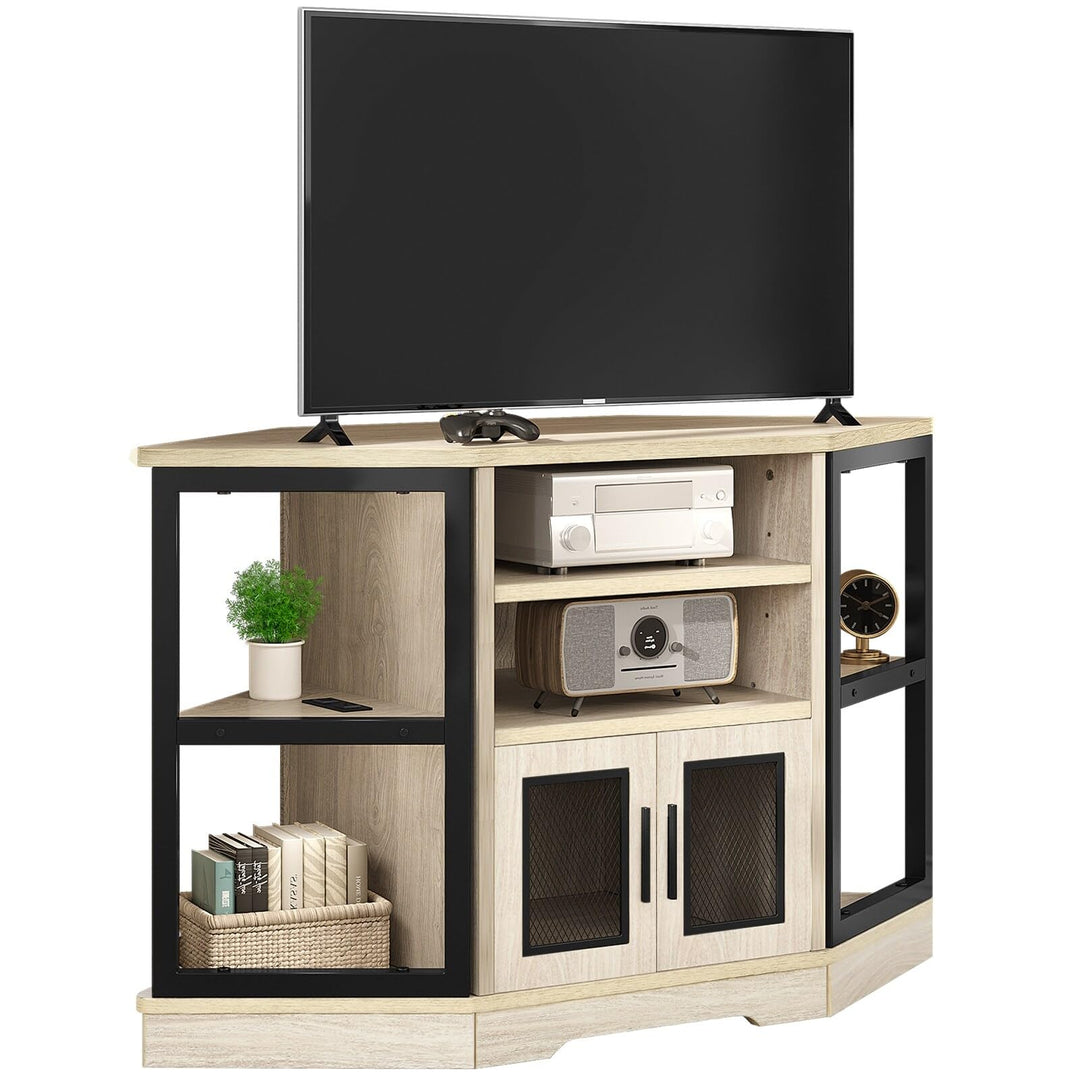 Farmhouse Corner Tv Stand Entertainment Center Media Console for Tvs Up to 55" Oak