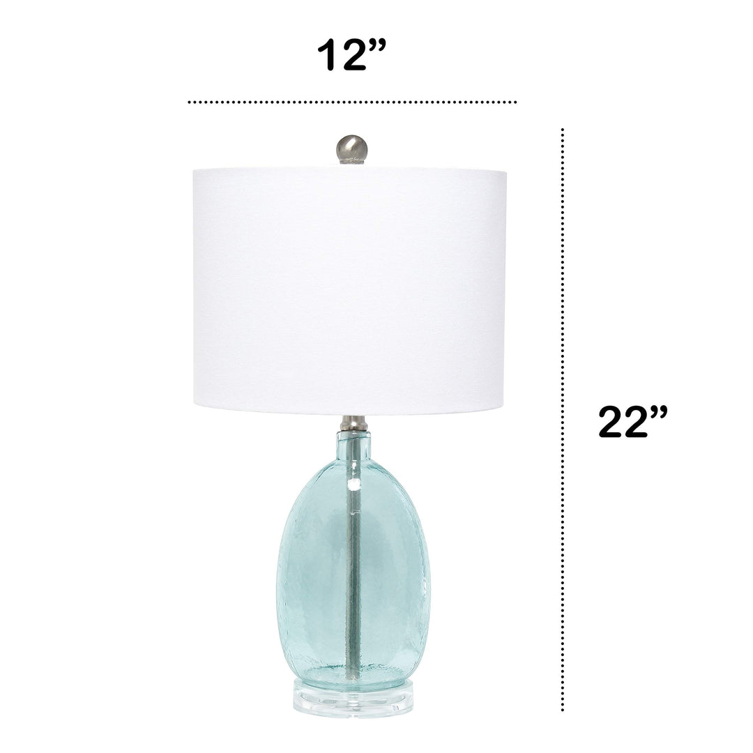 Home Oval Glass Table Lamp with White Drum Shade Clear Blue Modern Contemporary