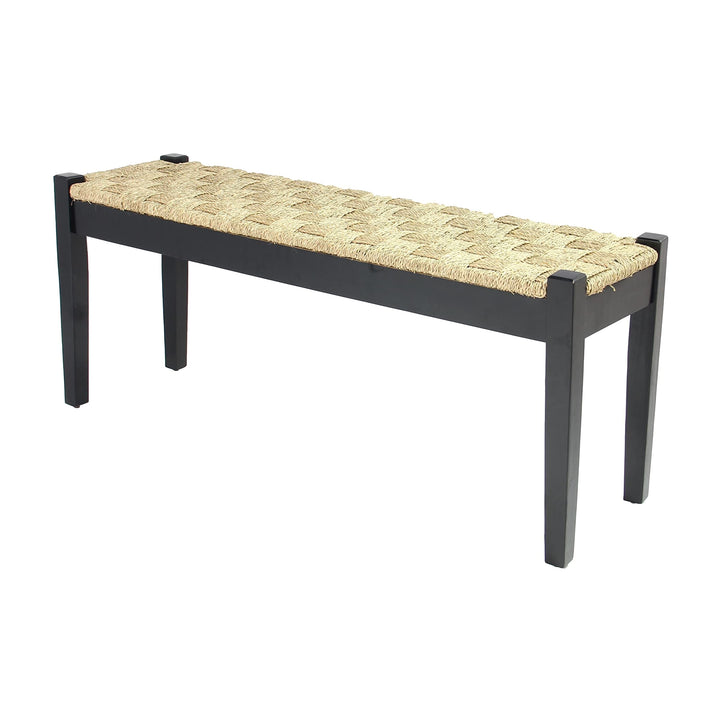 Shambles Seagrass Wood Bench Black Brown Striped Pattern Acacia Handmade