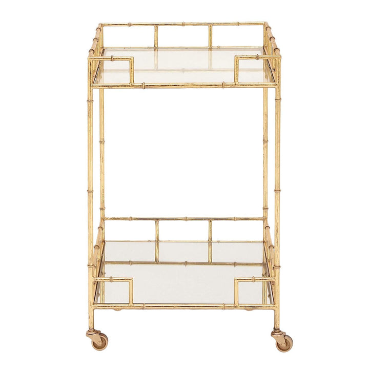 Urban Designs 7727556 Gold Leaf 2-Shelf Square Metal Mirror Mobile bar Cart Gold