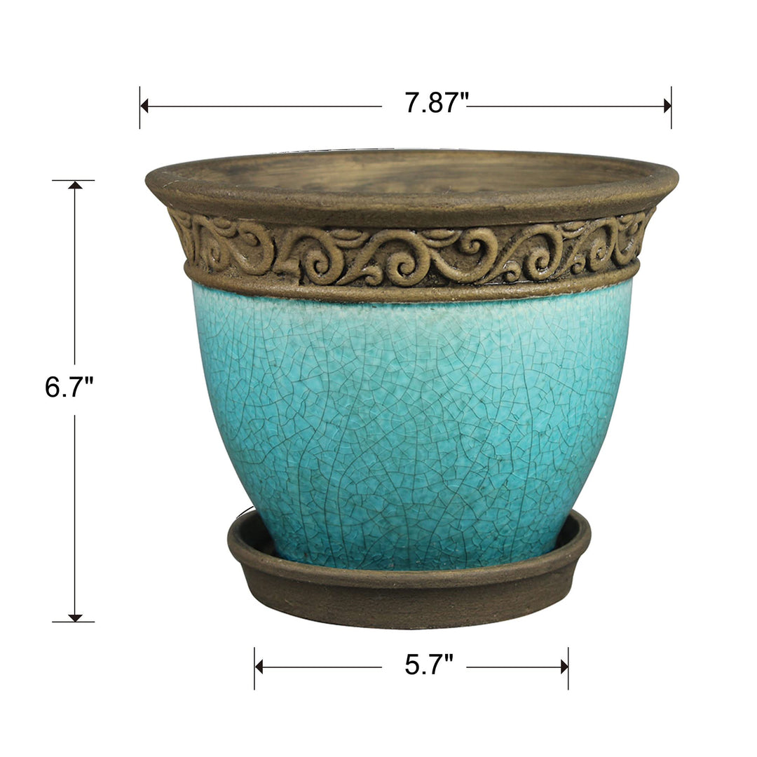 Southern Patio Cadiz 8in Diameter Crackled Glazed Ceramic Indoor Outdoor