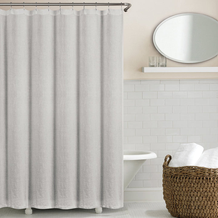 Echelon Home Washed Belgian Linen Shower Curtain Silver