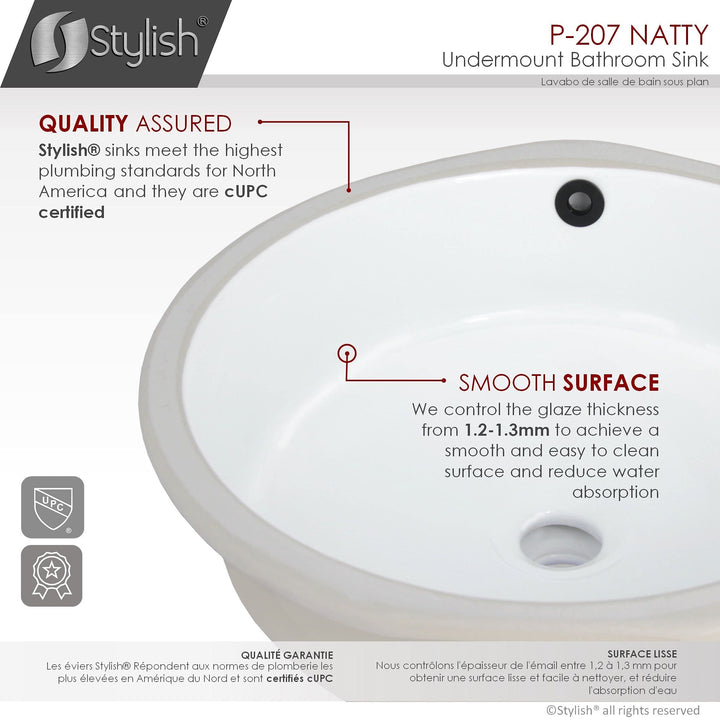 Stylish 16 Inch Round Undermount Ceramic Bathroom Sink with 2 Overflow