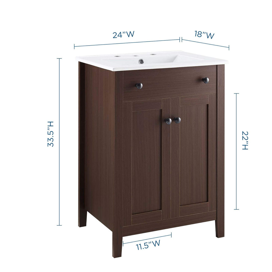 Modway Nantucket Bathroom Vanity Cabinet 24" with White Sink Walnut