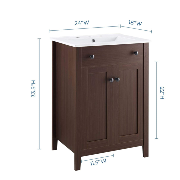 Modway Nantucket Bathroom Vanity Cabinet 24" with White Sink Walnut