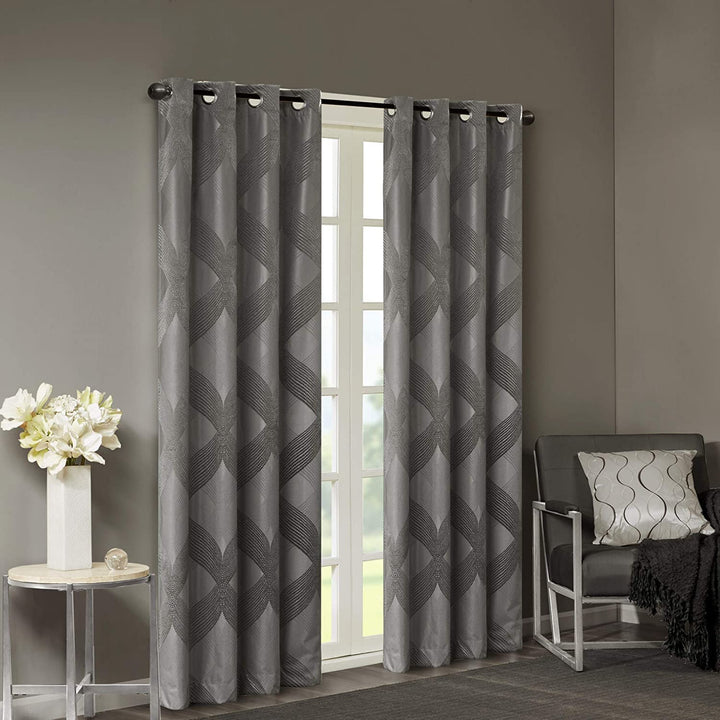 Sun Smart Bentley otal Blackout Curtains Window Ogee Knitted Jacquard Grommet 50"W X 95"L - Charcoal