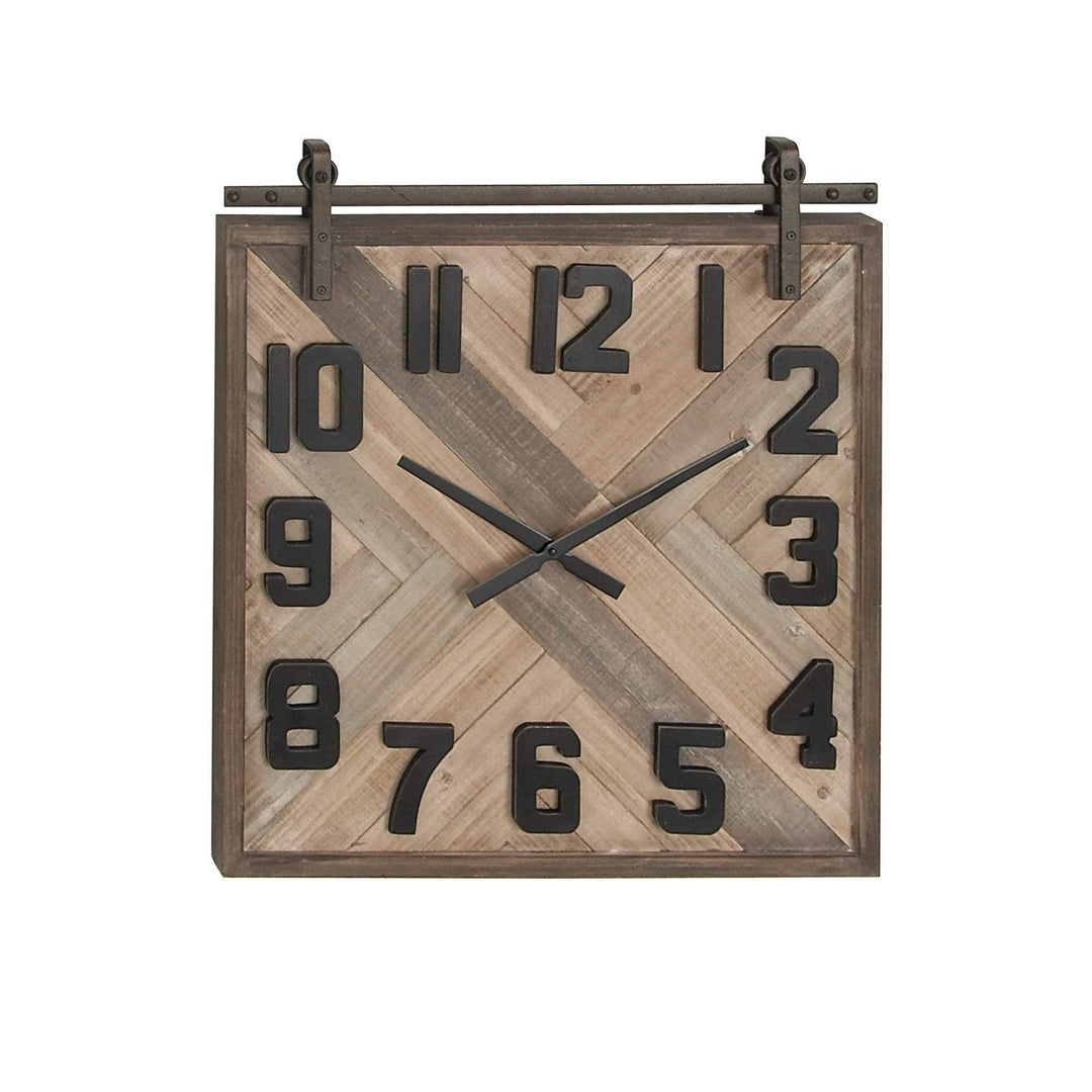 Modern 27 X 24 Inch Wood and Iron Square Wall Clock Studio 350 Brown