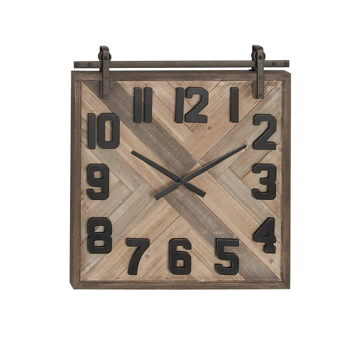 Modern 27 X 24 Inch Wood and Iron Square Wall Clock Studio 350 Brown