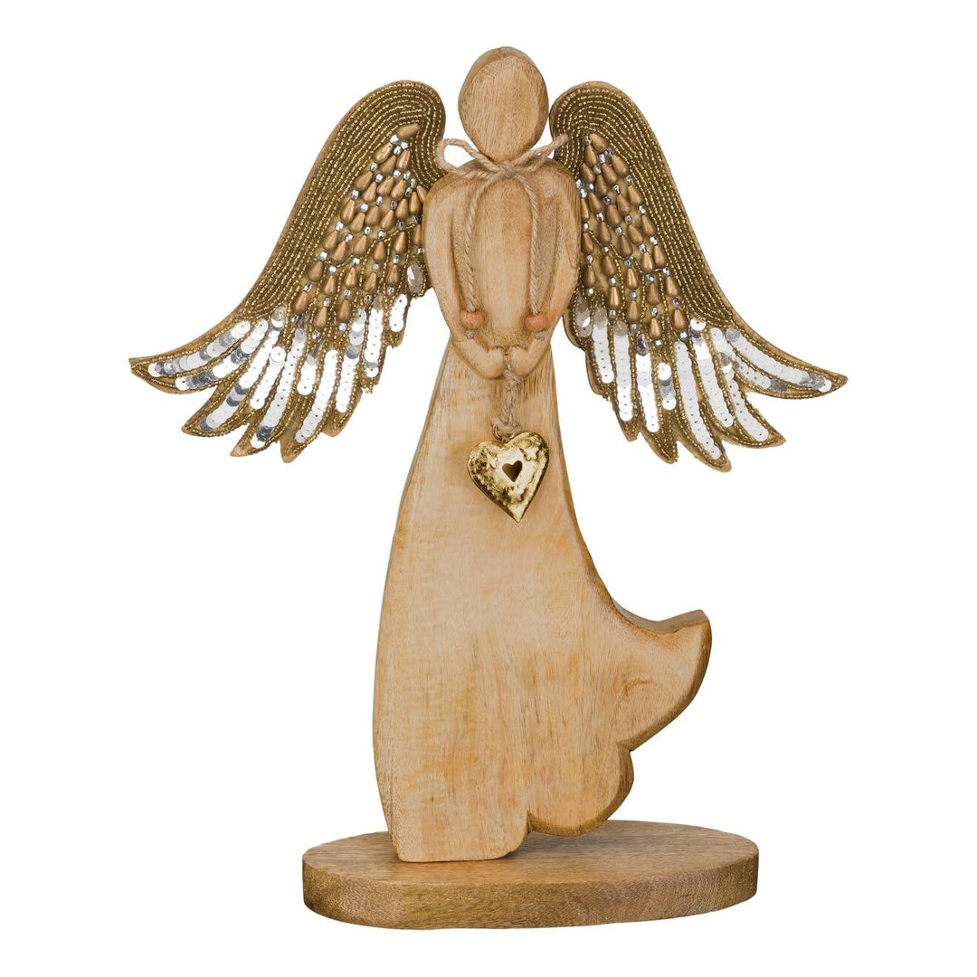 Angel Beaded 15" Natural Wood