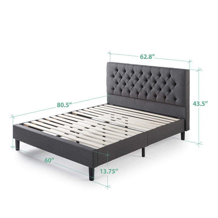 ZINUS Misty Upholstered Platform Bed Frame / Mattress Foundation / Wood Slat Grey - Queen