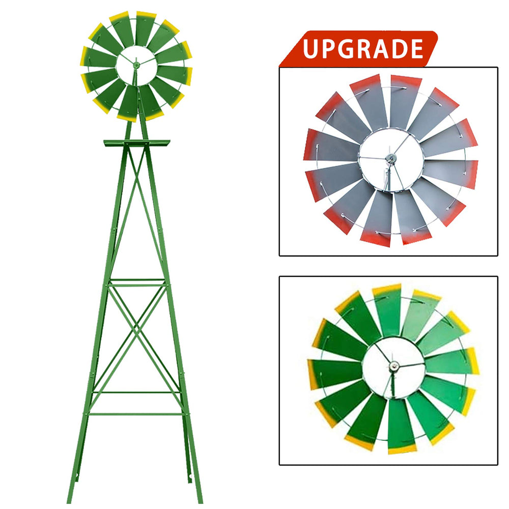 8FT Windmill ecor Outdoor Ornamental Wind Sculptures Spinners Metal Wind Mill Green - Diamond Home USA