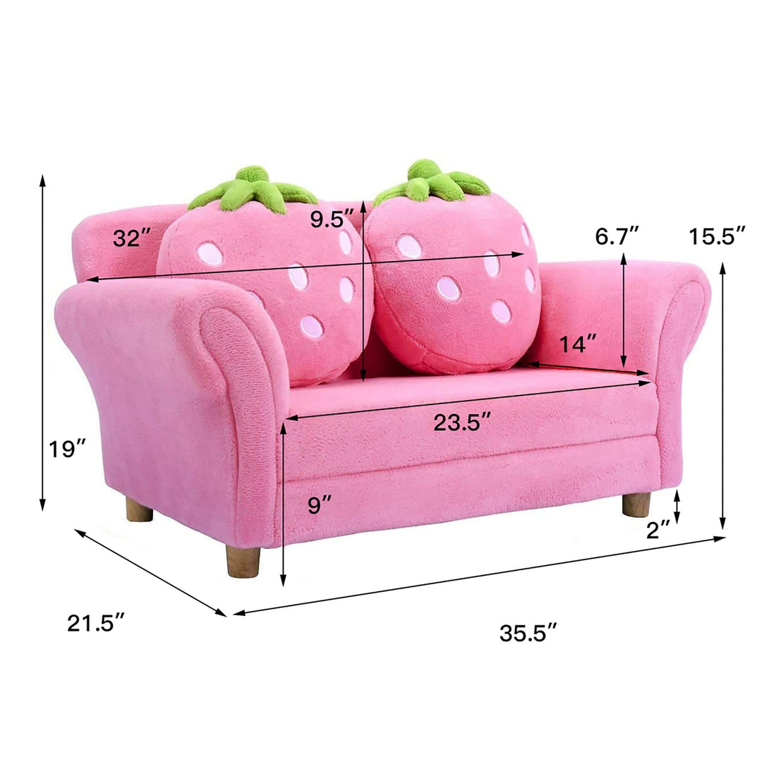 Kids Sofa Children Couch Armrest Chair with Strawberry Pillows Pink Modern