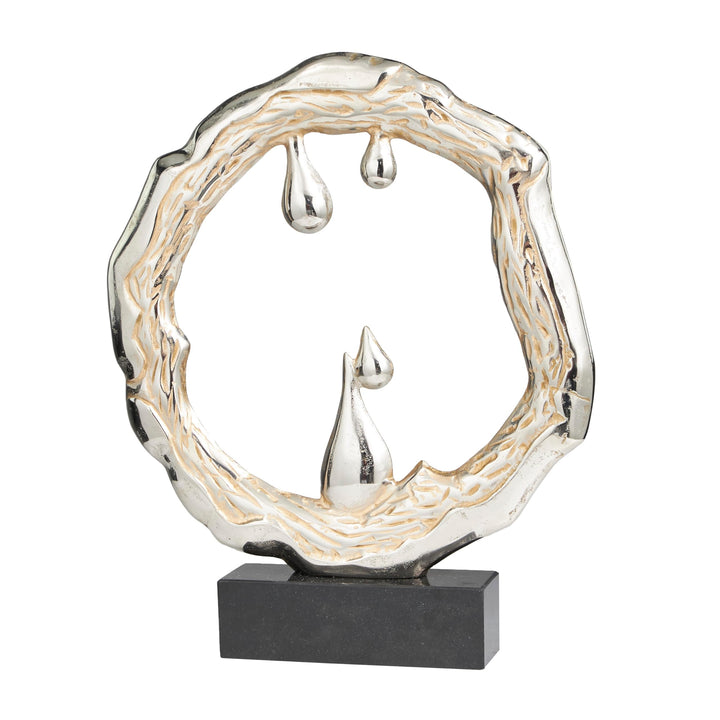 Silver Abstract Sculpture with Marble Base