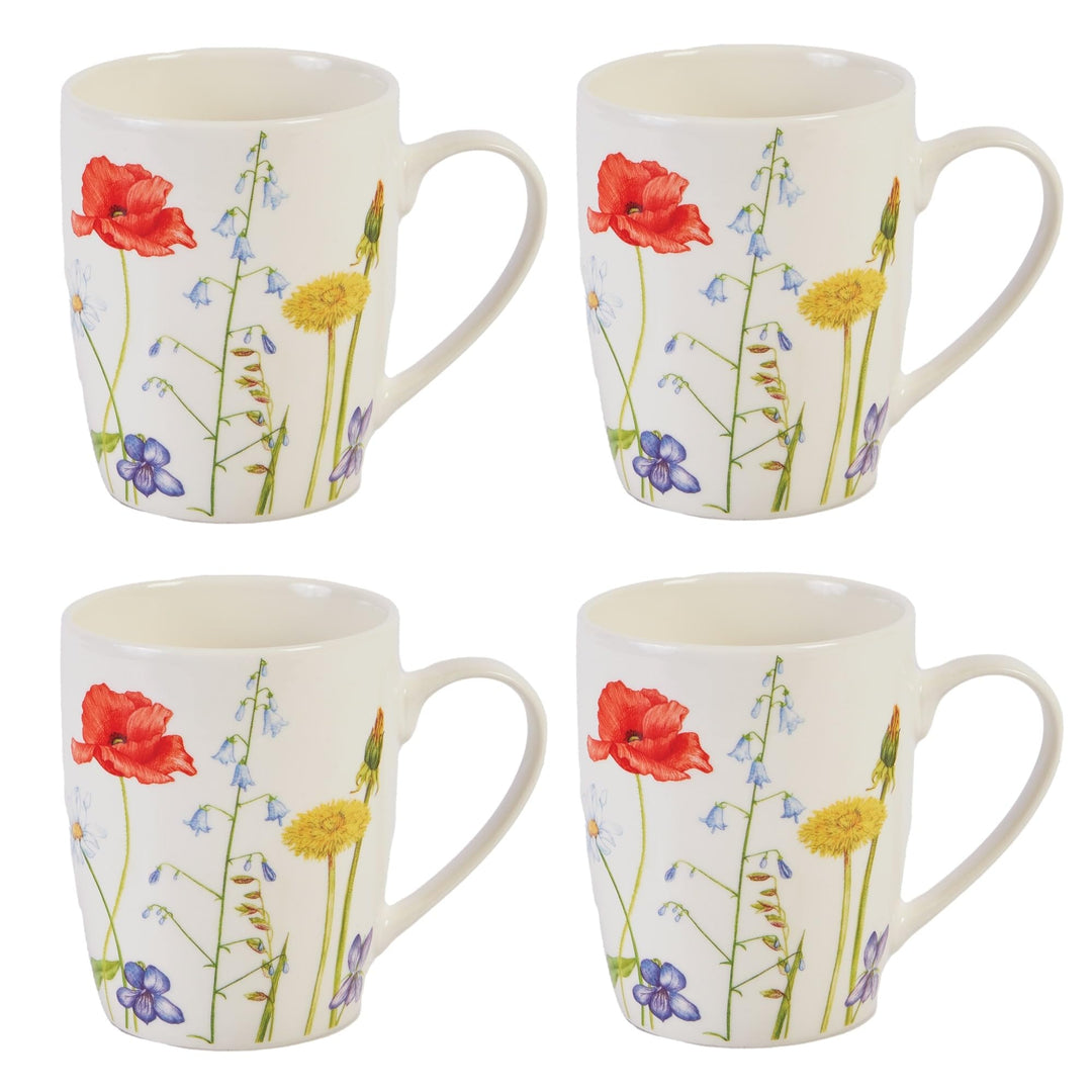 Porcelain Coffee Mugs 4 Piece Set Wildflower Multi Color Floral Modern