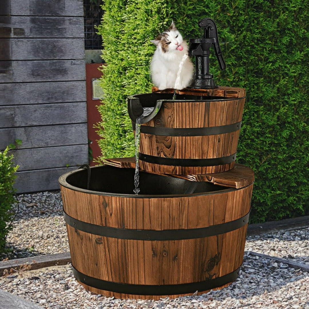 Wooden Waterfall Fountain Bucket Brown Wood