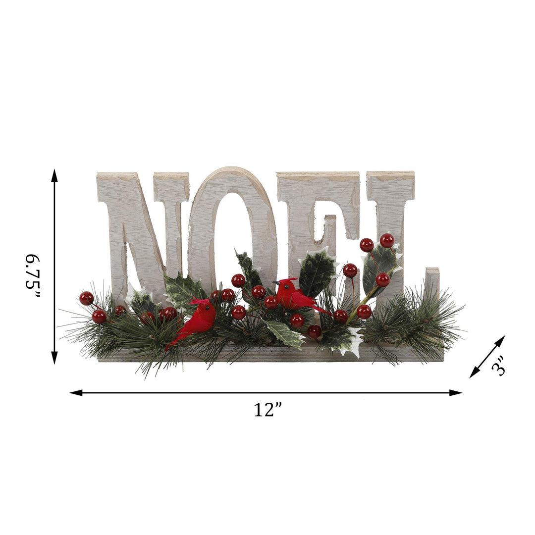 Flora Bunda 12 inch Noel Wood Sign w Cardinal Berries Christmas Home Décor