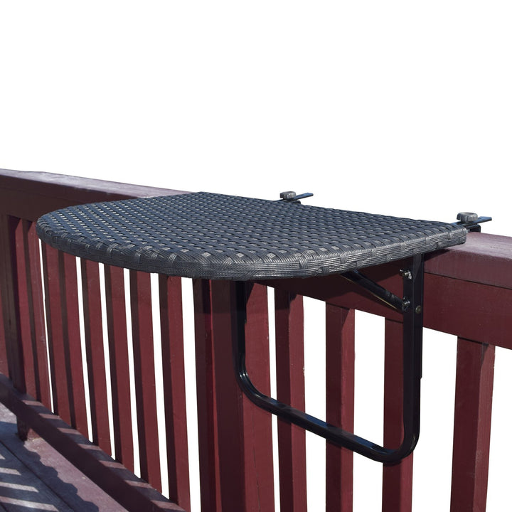 Oakland Living Balcony Railing Wicker Table Black