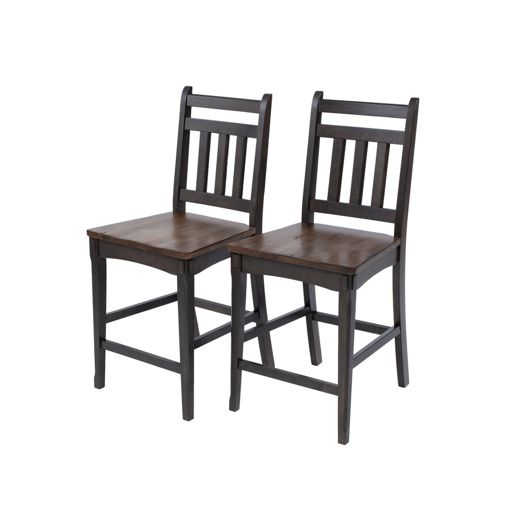 Pair of Counter-Height Solid Wood Barstools Brown Farmhouse Modern