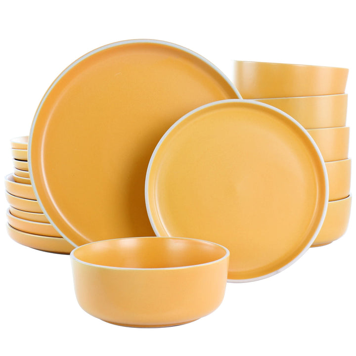 Everyday Essential Coupe 18 Piece Round Stoneware Dinnerware Set In Matte Yellow