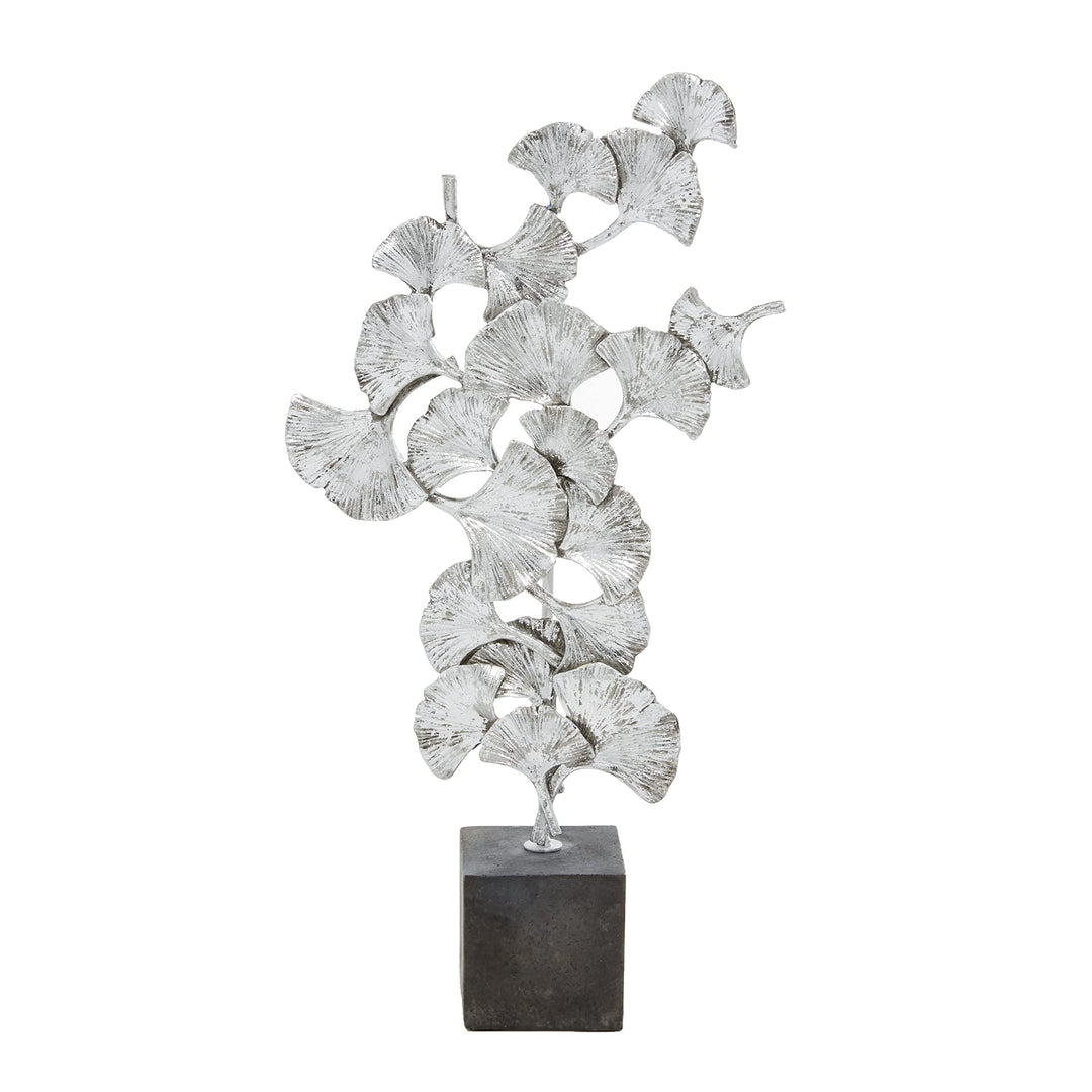 Silver Polystone Contemporary Sculpture Nature 19 X 10 3 Floral Polyresin