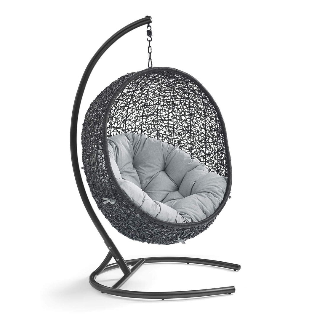 Modway EEI-739-GRY-SET Encase Wicker Rattan Outdoor Patio Porch Lounge Egg Swing Grey