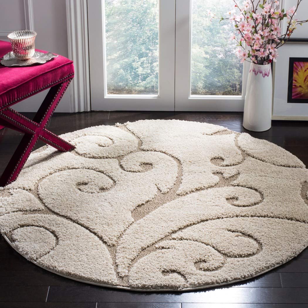 1 Piece Ivory Scrollwork Floral Pattern Area Rug (4 ft) Beautiful Luxury 4' x 4' Round - Cream/Beige