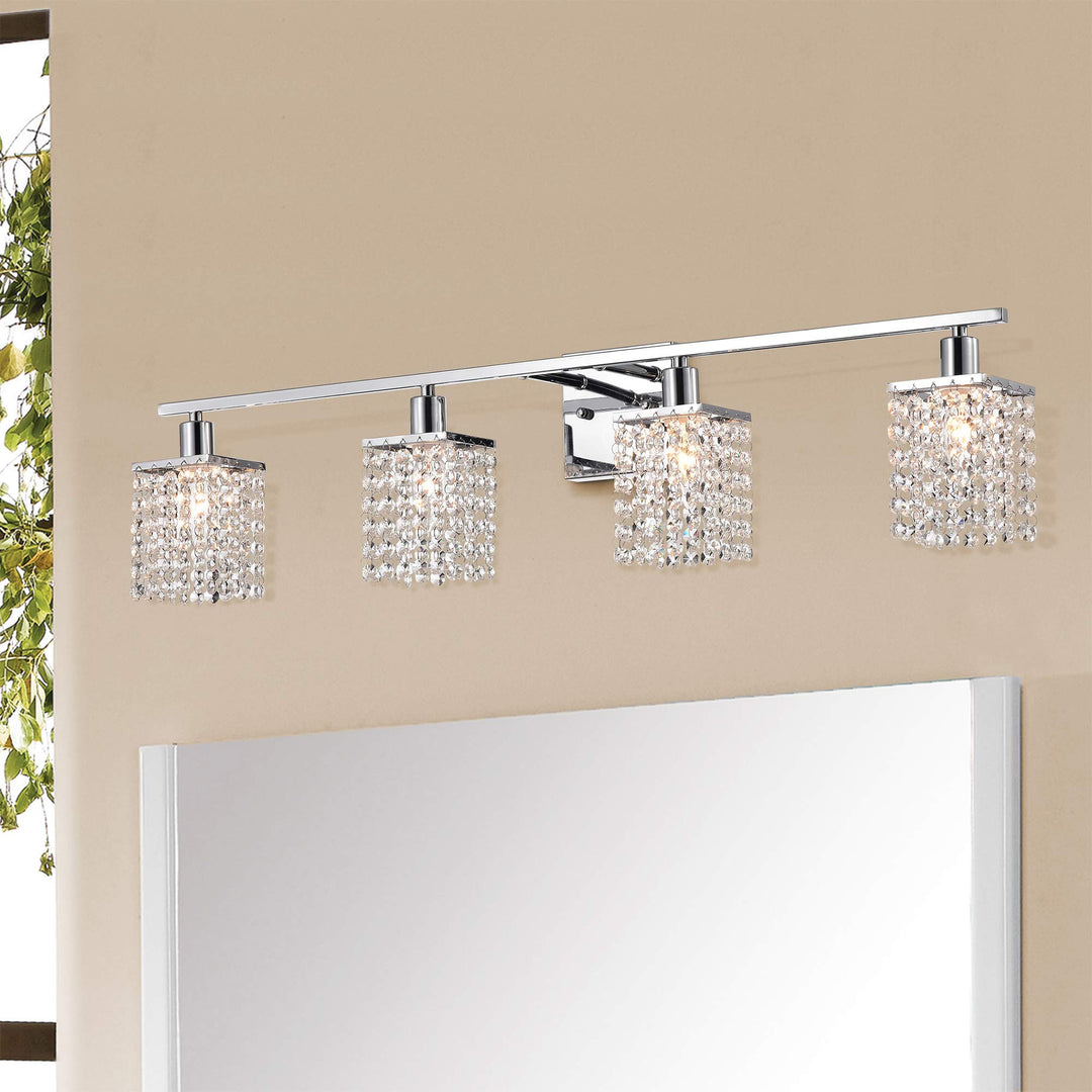 Warehouse of Tiffany WM141/4 Frindin Chrome 4 Vanity Lighting with Crystal