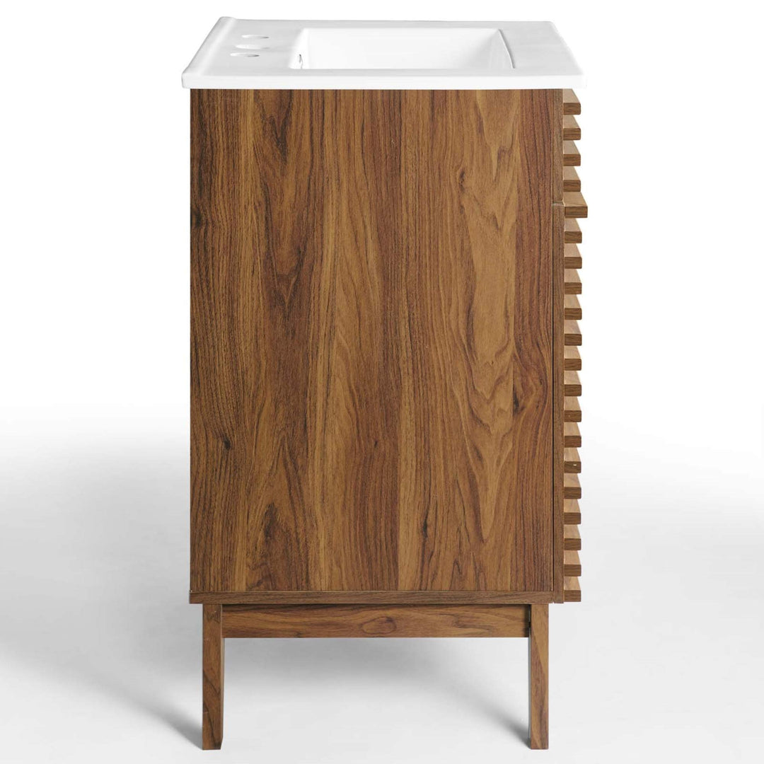 Modway Render Mid-Century Bathroom Vanity With Sink in Walnut White 24 Inch