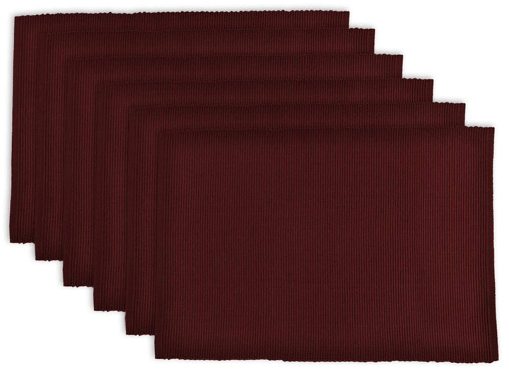 CC Home Furnishings Set of 6 Wine Red Ribbed Placemats 19” x 13"