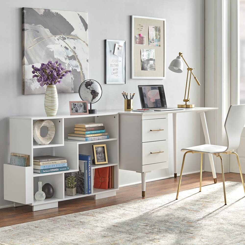 angelo:HOME Leon Bookcase White - Diamond Home USA