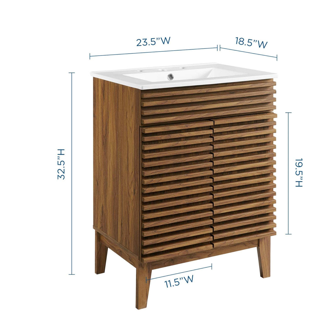 Modway Render Mid-Century Bathroom Vanity With Sink in Walnut White 24 Inch