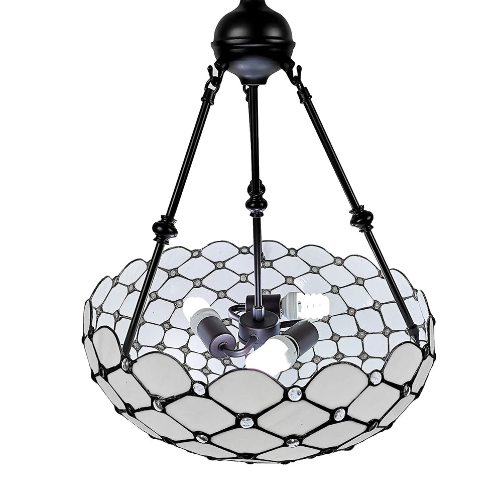 Amora Vintage Tiffany Style Ceiling Lamp - 18” x 9” White Jeweled Stained - Diamond Home USA