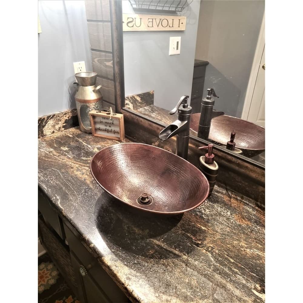 Rustic 17" Oval Copper Bathroom Sink Brown Bronze Finish Hammered