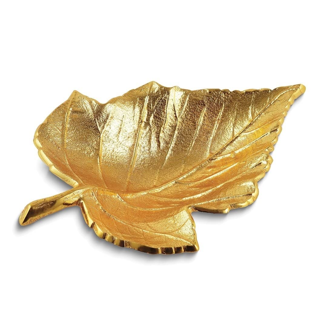 Small Gold-Tone Maple Leaf Tray Gold Traditional Stainless Steel Finish