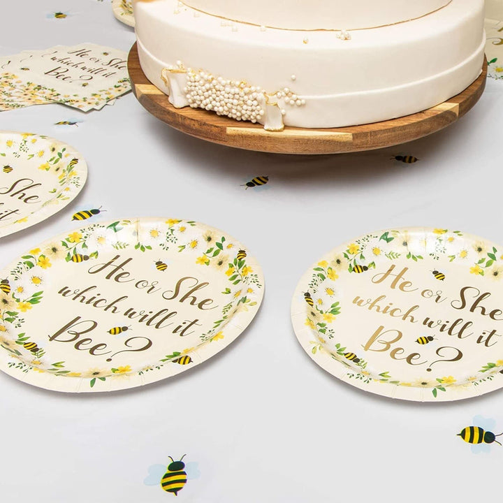 Bee Paper Plates For Gender Reveal Party (7 In 48 Pack) White Floral Country