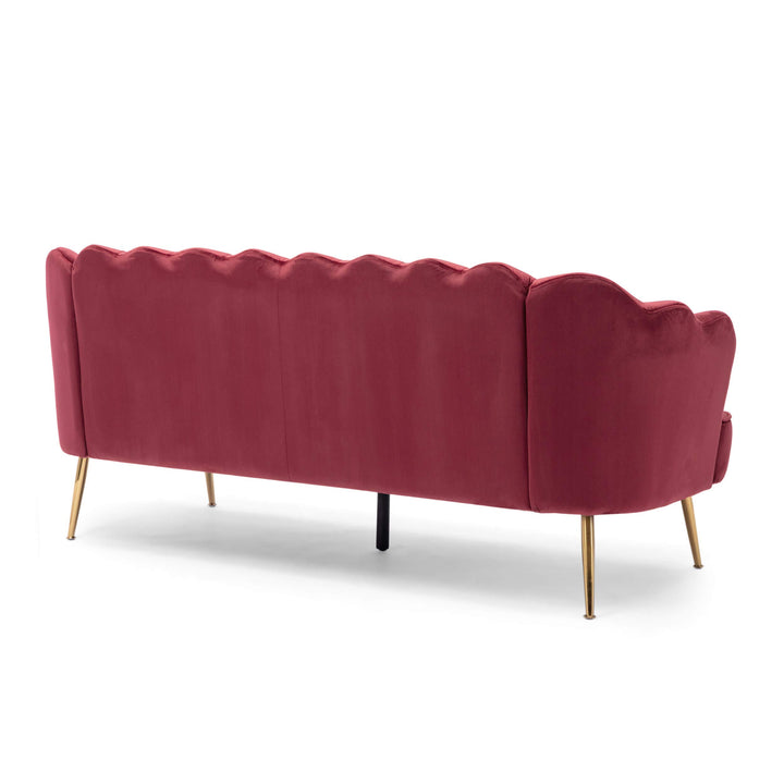 Christopher Knight Home Reitz Channel Stitch 3 Seater Shell Sofa - Velvet - Berry Red + Gold