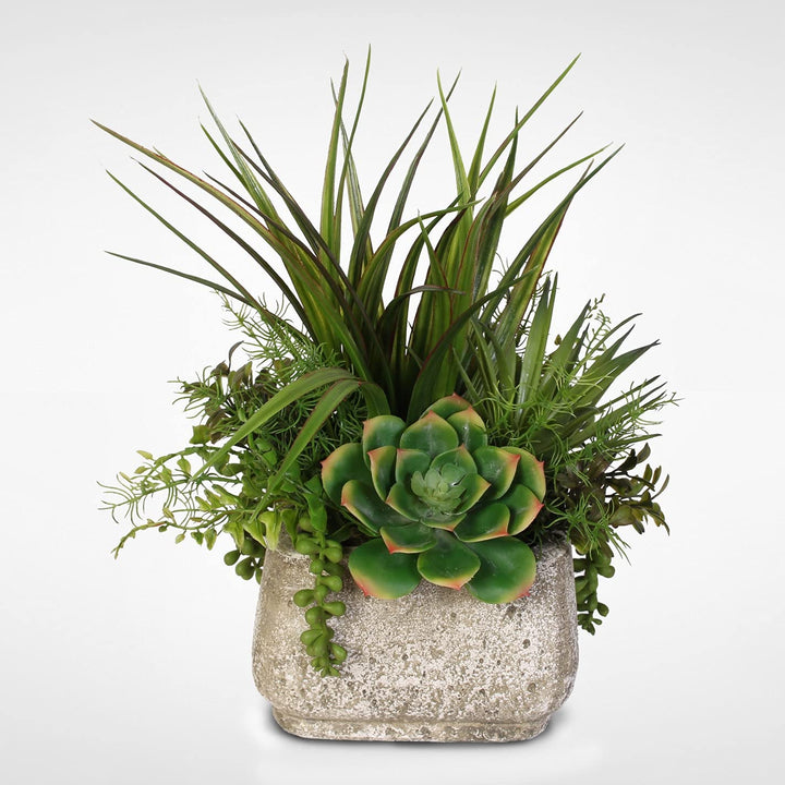 Jenny Silks Artificial Succulent Variety in Stone Pot - Green