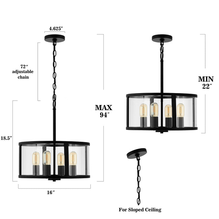 Lighting 3-Light Black Led Adjustable 16" W X L 22-94" H Modern Contemporary