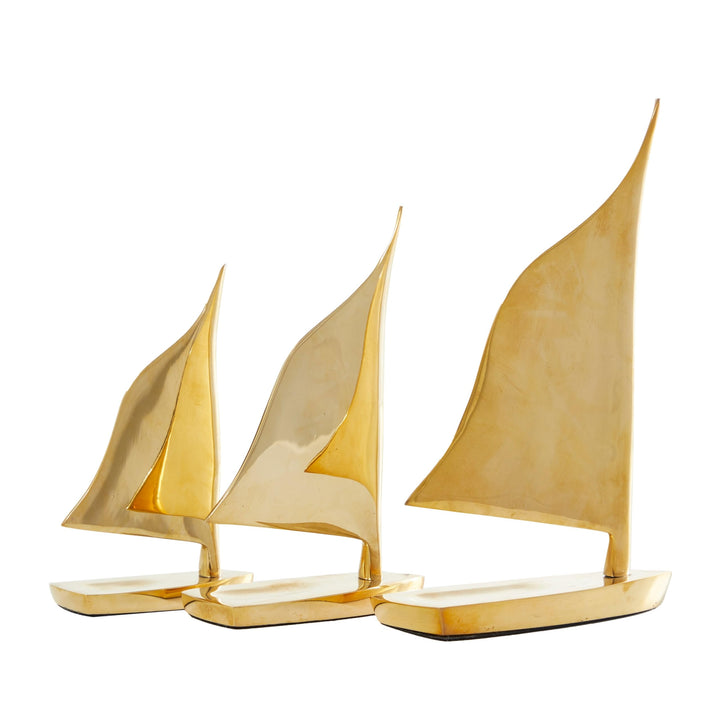 Gold Metal Sail Boat Sculpture (Set of 3) Brass