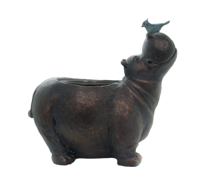 Roman - Hippo with Bird Planter 13" H Garden Collection Resin and Stone