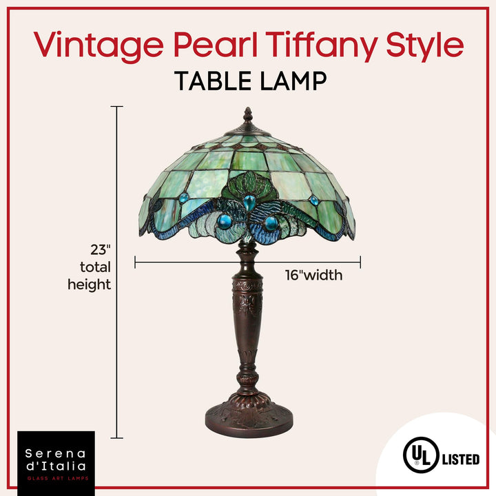 Serena D'italia Tiffany Table Lamp - Vintage Pearl Antique Desk Nightstand -